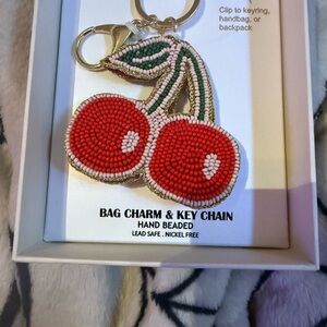 NWT! Viral Red and Green Beaded Cherry Bag Charm / Key Chain